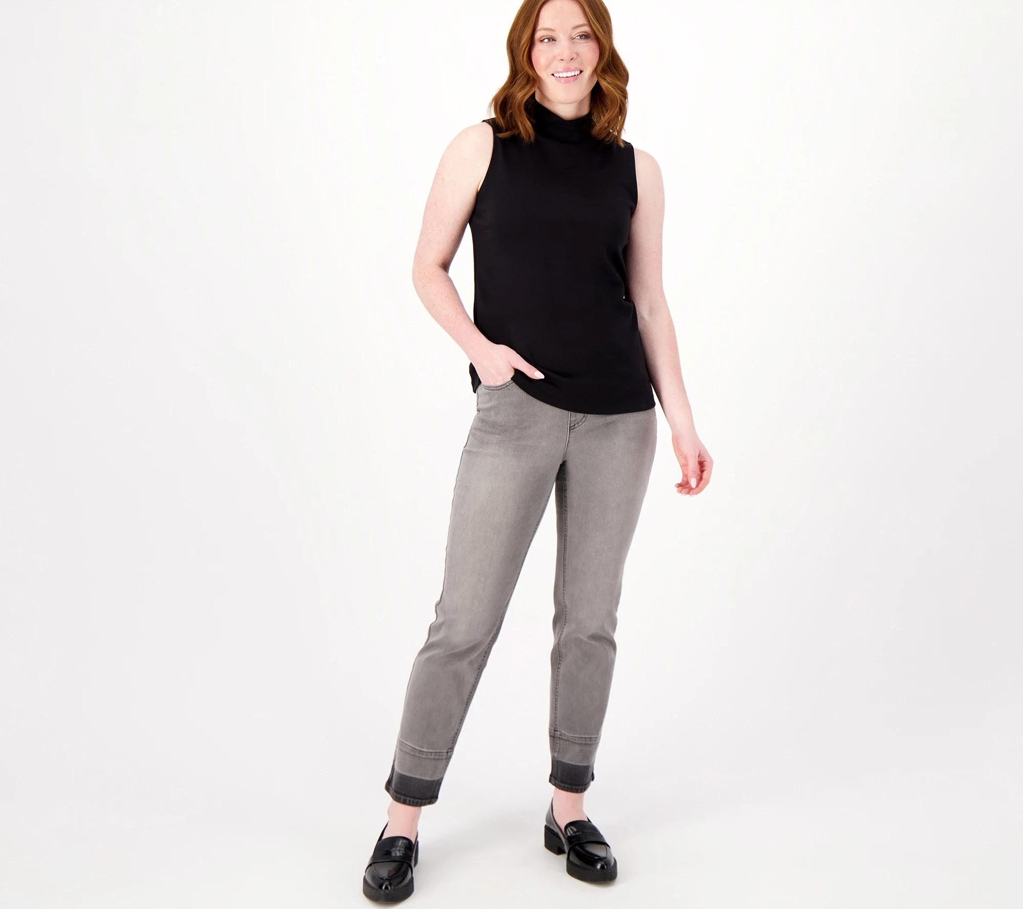 "As Is" Isaac Mizrahi Live! Peite Black True Denim Pull On Jeans