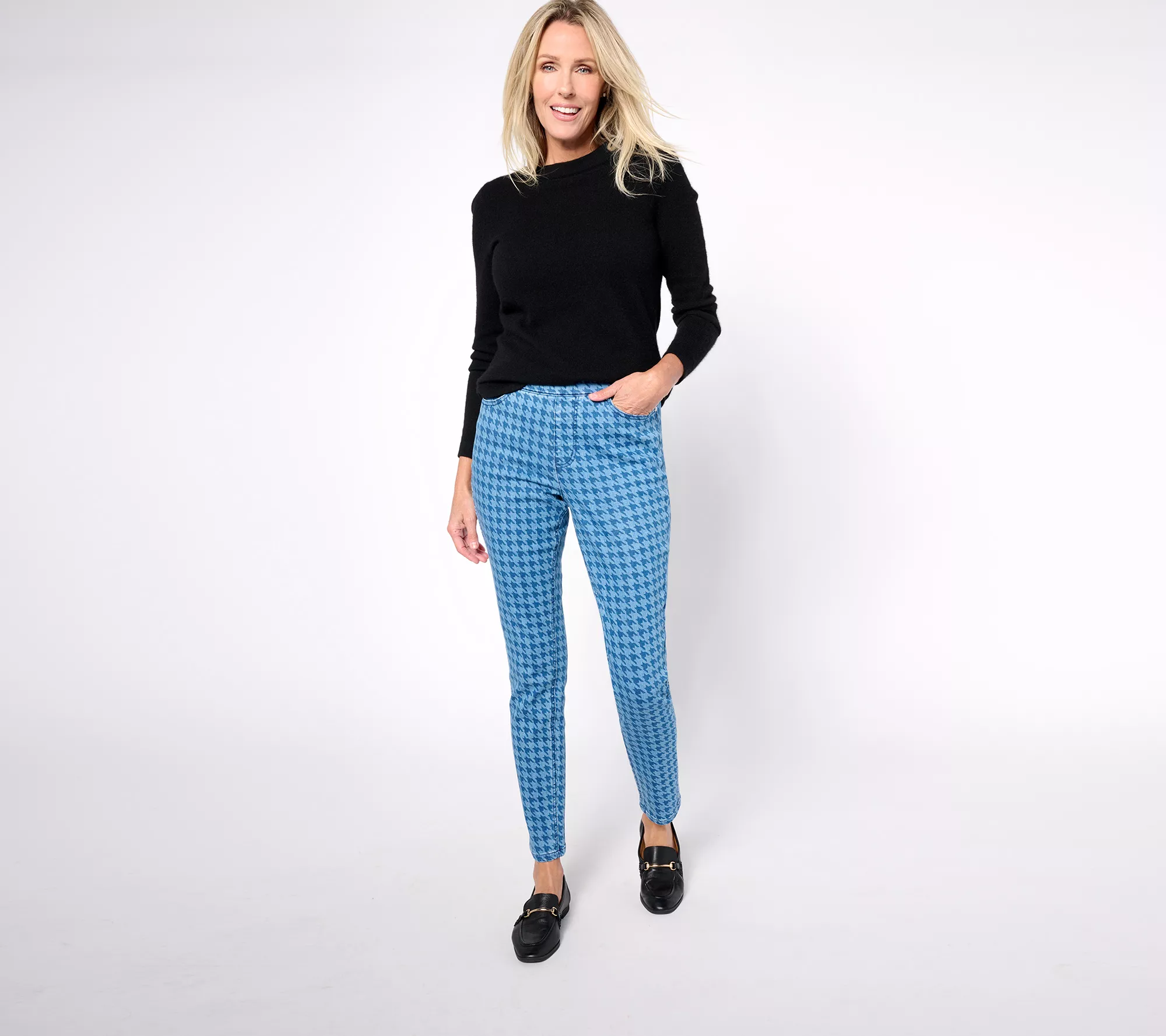 "As Is" Isaac Mizrahi Live! Reg True Denim Houndstooth Jeans