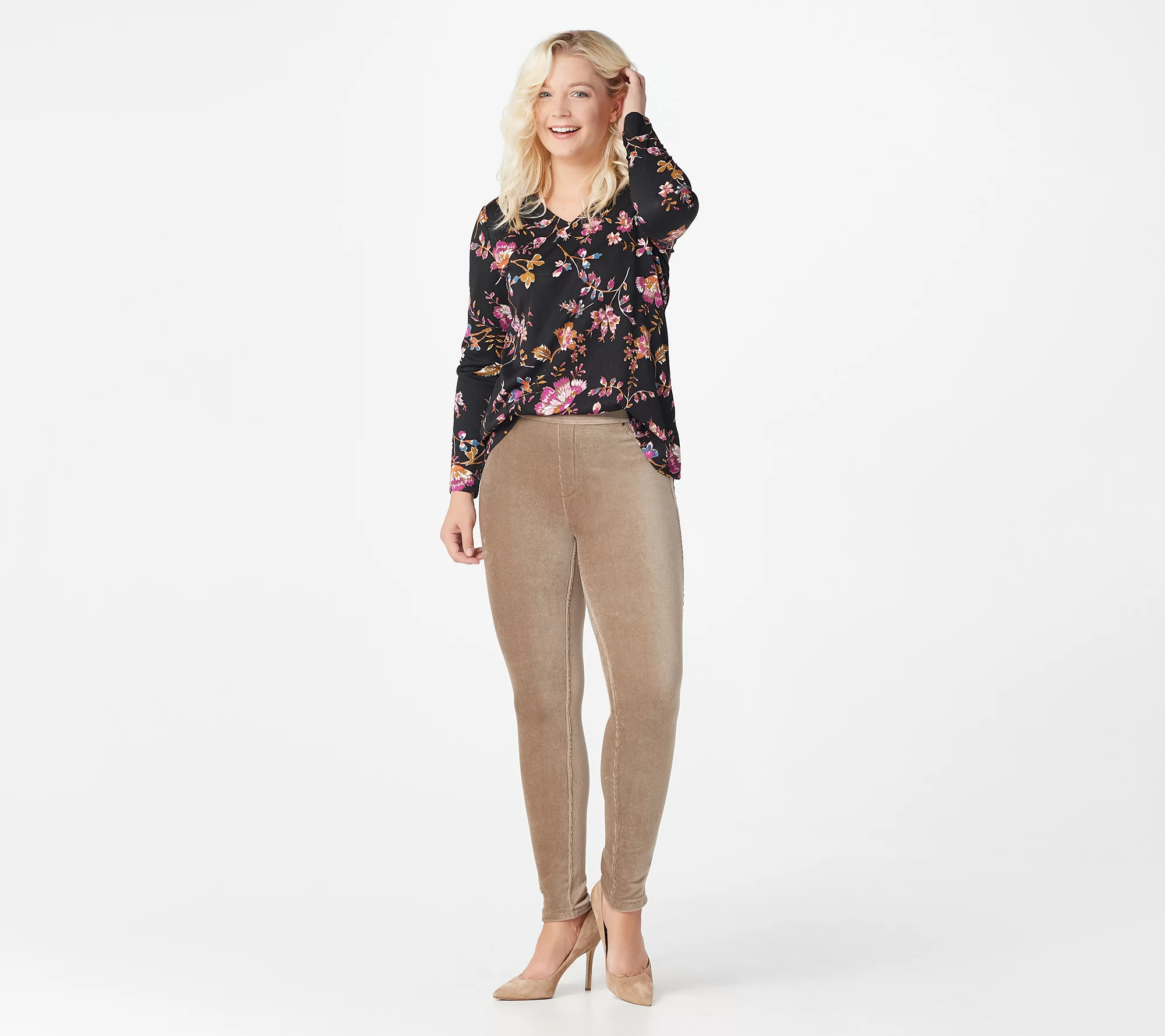 "As Is" Susan Graver Petite Knit Corduroy Straight Leg Pull-On Pants