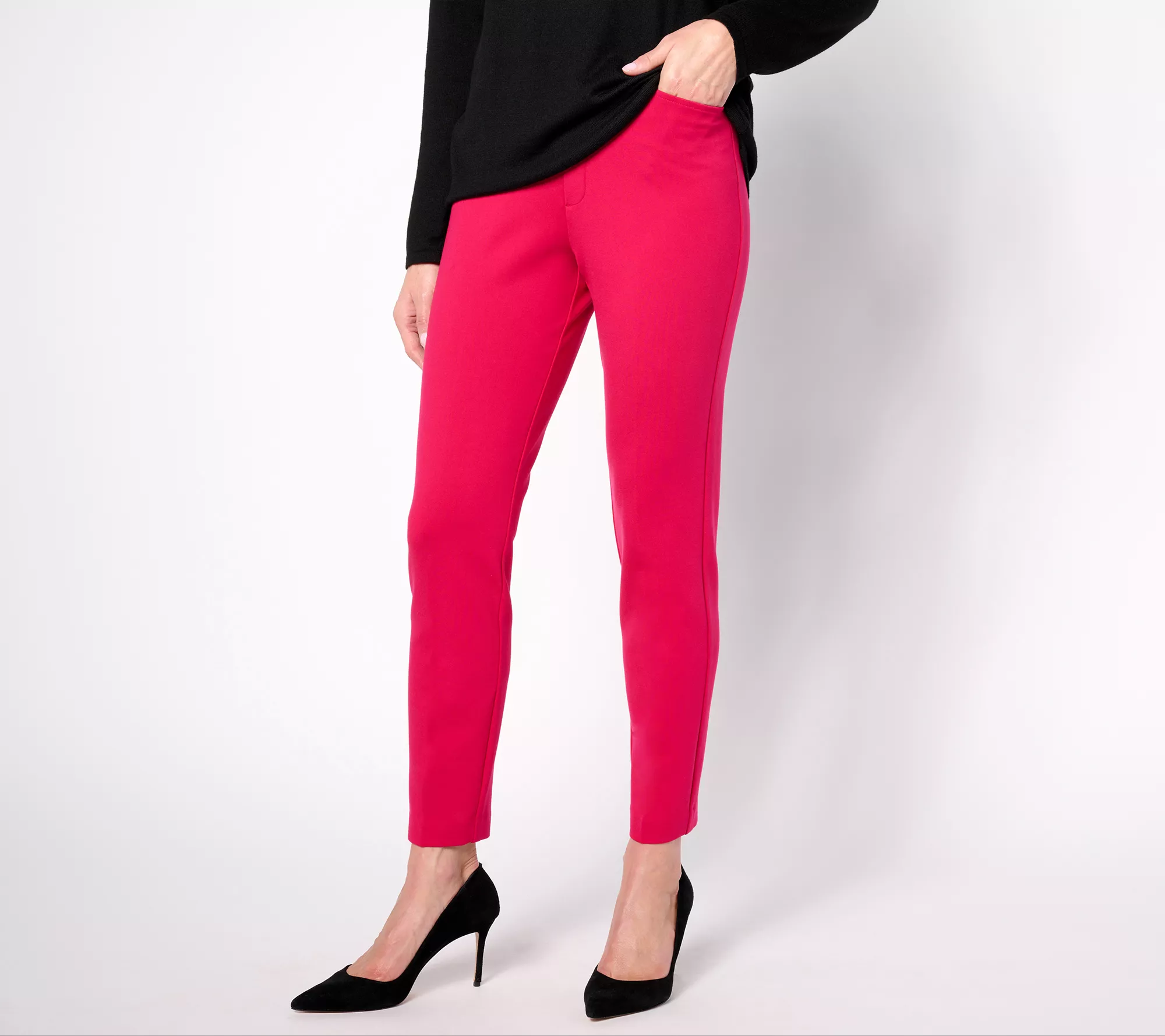 "As Is" Susan Graver Petite Smart Ponte Knit Slim Leg Pants