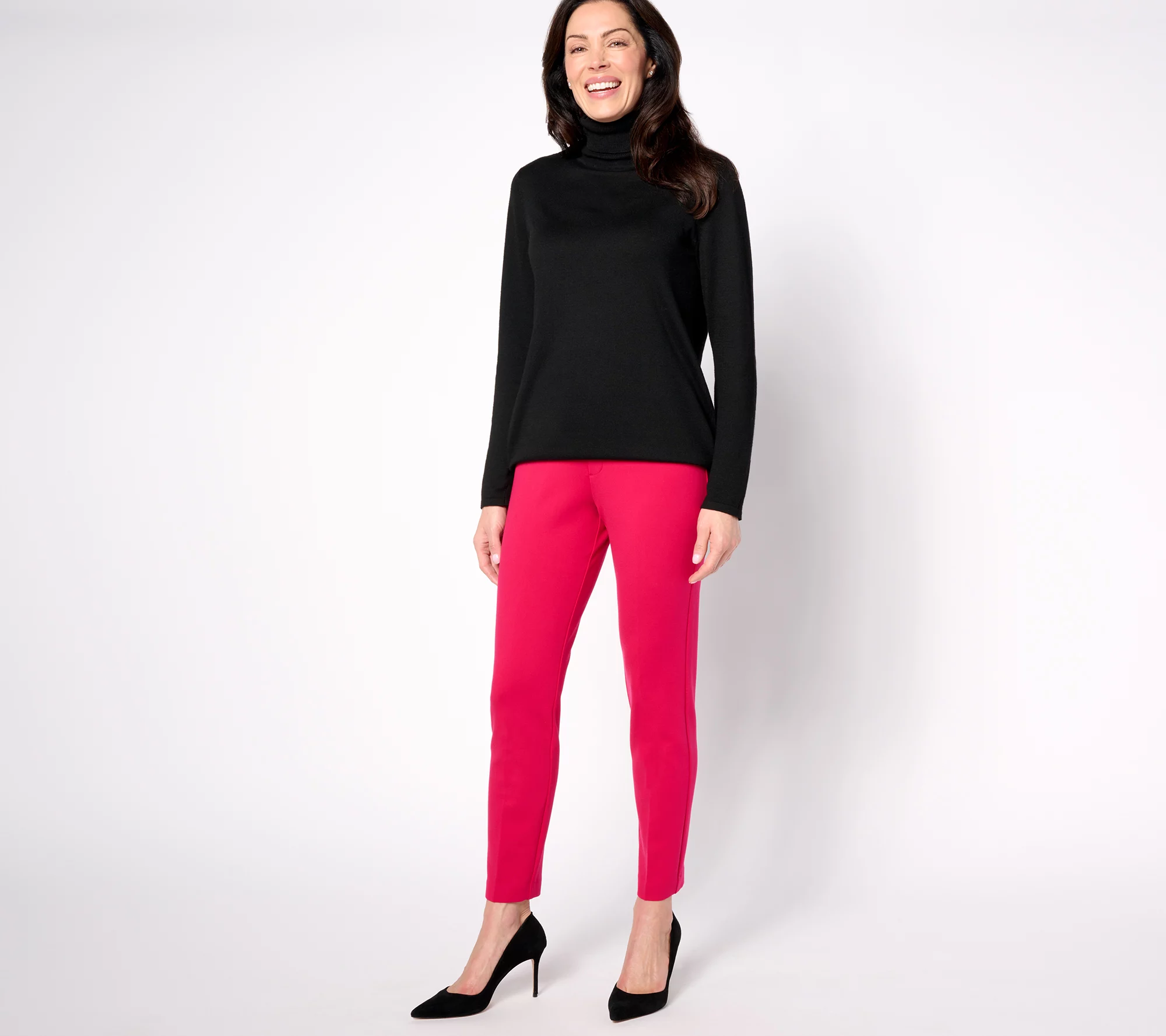 "As Is" Susan Graver Petite Smart Ponte Knit Slim Leg Pants