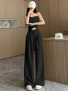 A complete set of new Chinese-style buckle irregular tube top and drapey wide-leg pants two-piece suit for summer wear for women