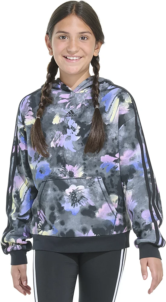 adidas Girls' All Over Print Loose Fit Hooded Pullover