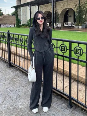 American fishbone hooded sweatshirt suit for women, spring and autumn 2023 new fashion casual wide-leg pants two-piece set with 