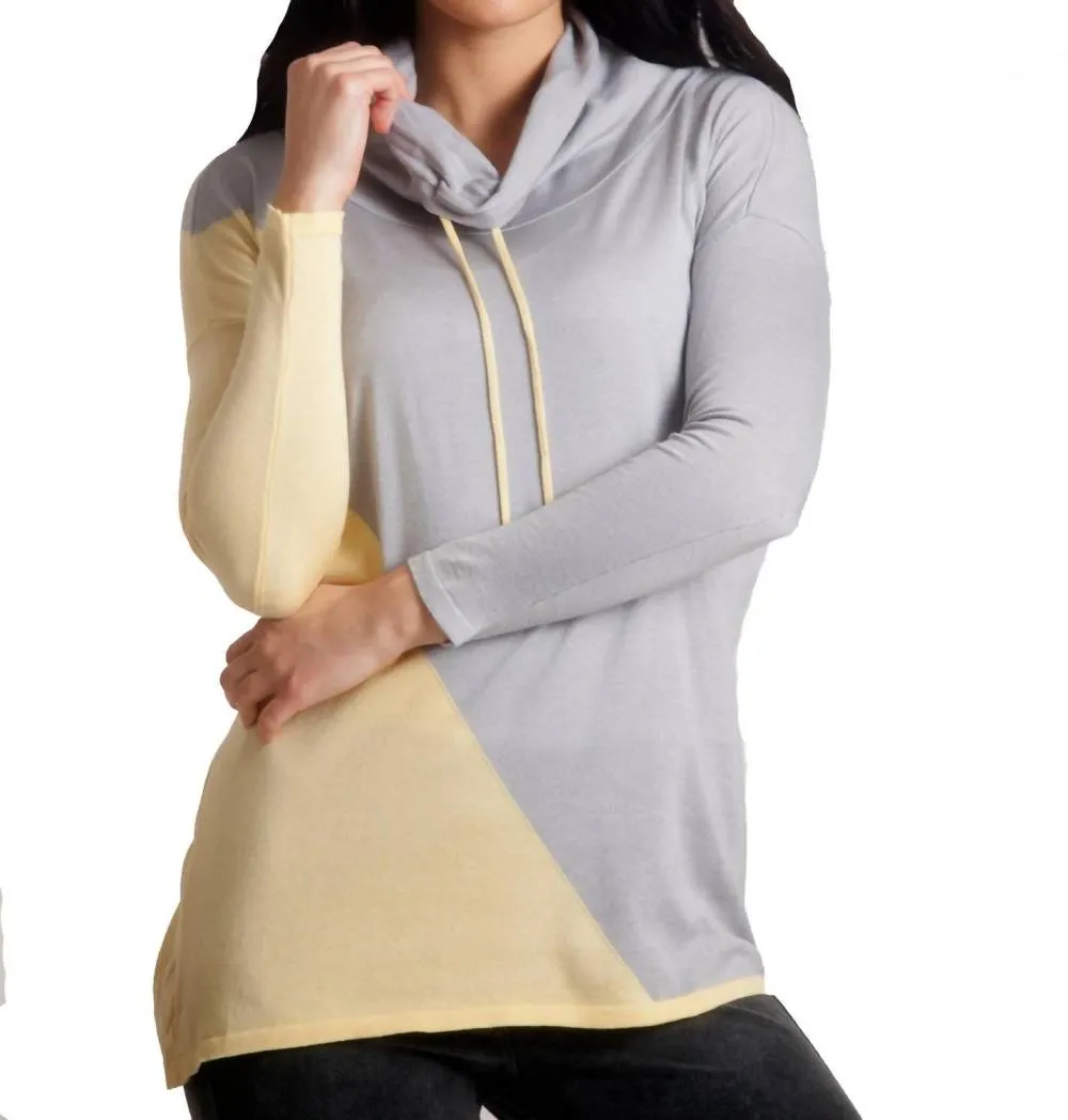 ANGEL - 2-Tone Draw String Cowl Neck Pullover