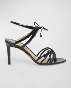 Angelica Strappy Patent Ankle-Tie Sandals