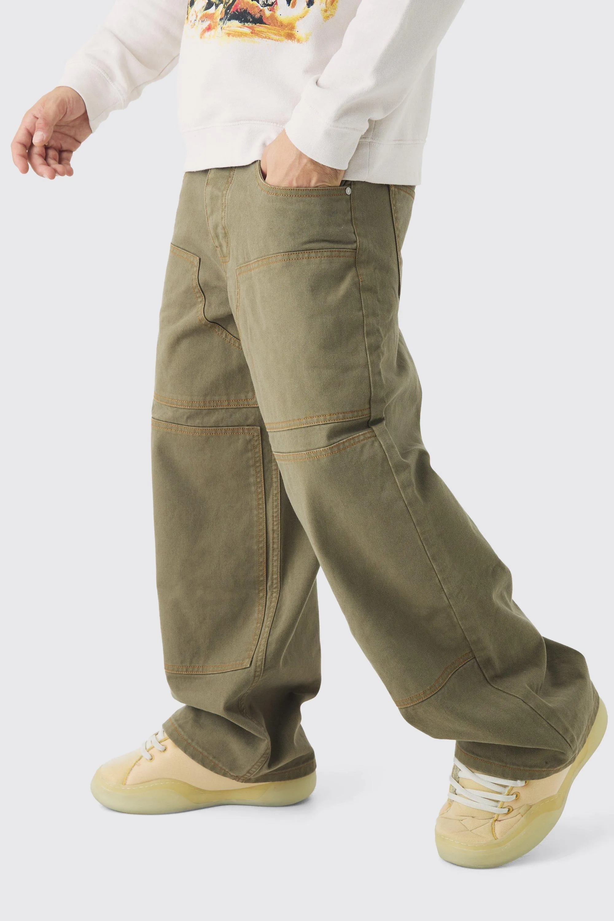 Baggy Twill Contrast Stitch Carpenter Trousers