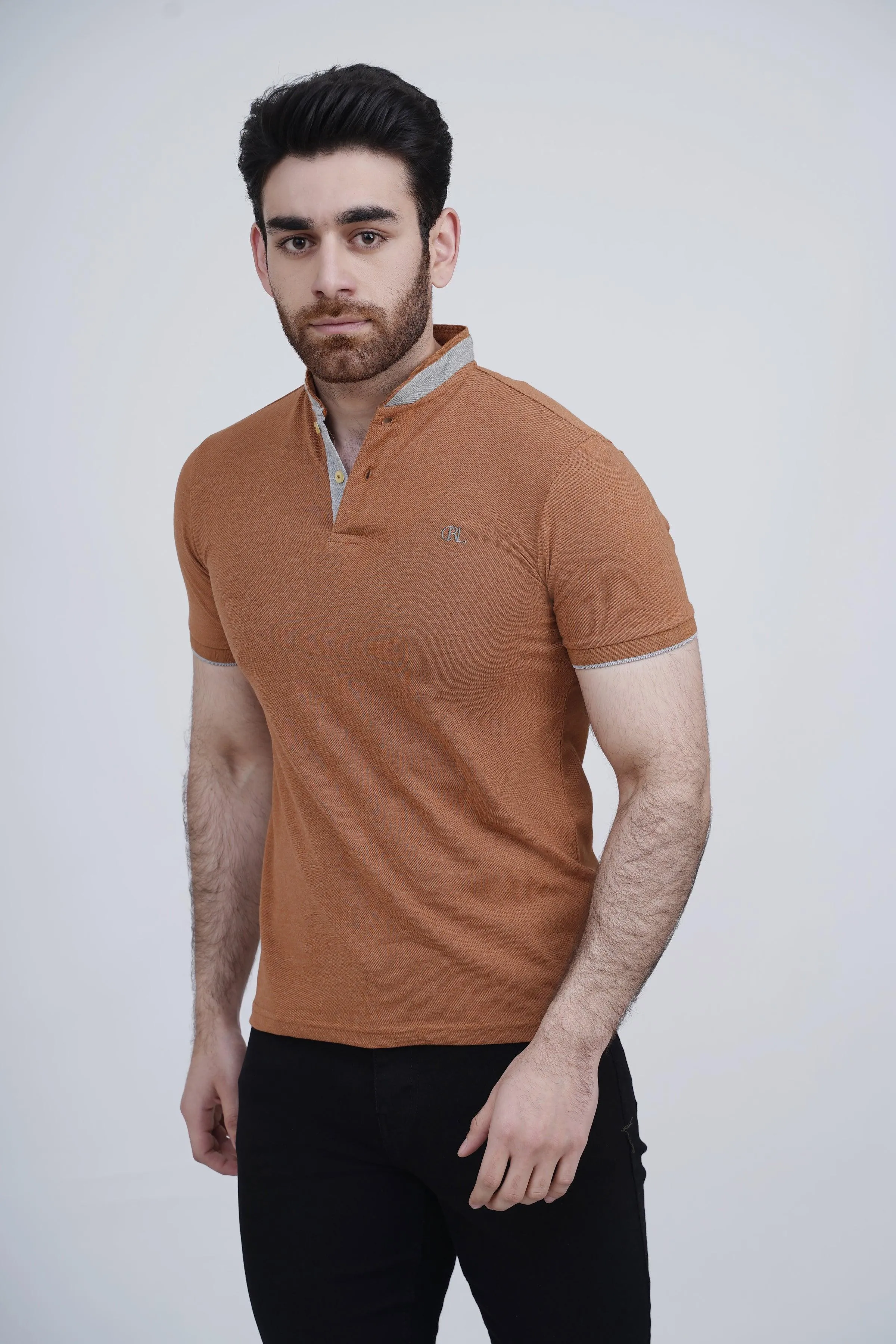 BAN COLLAR POLO RUST