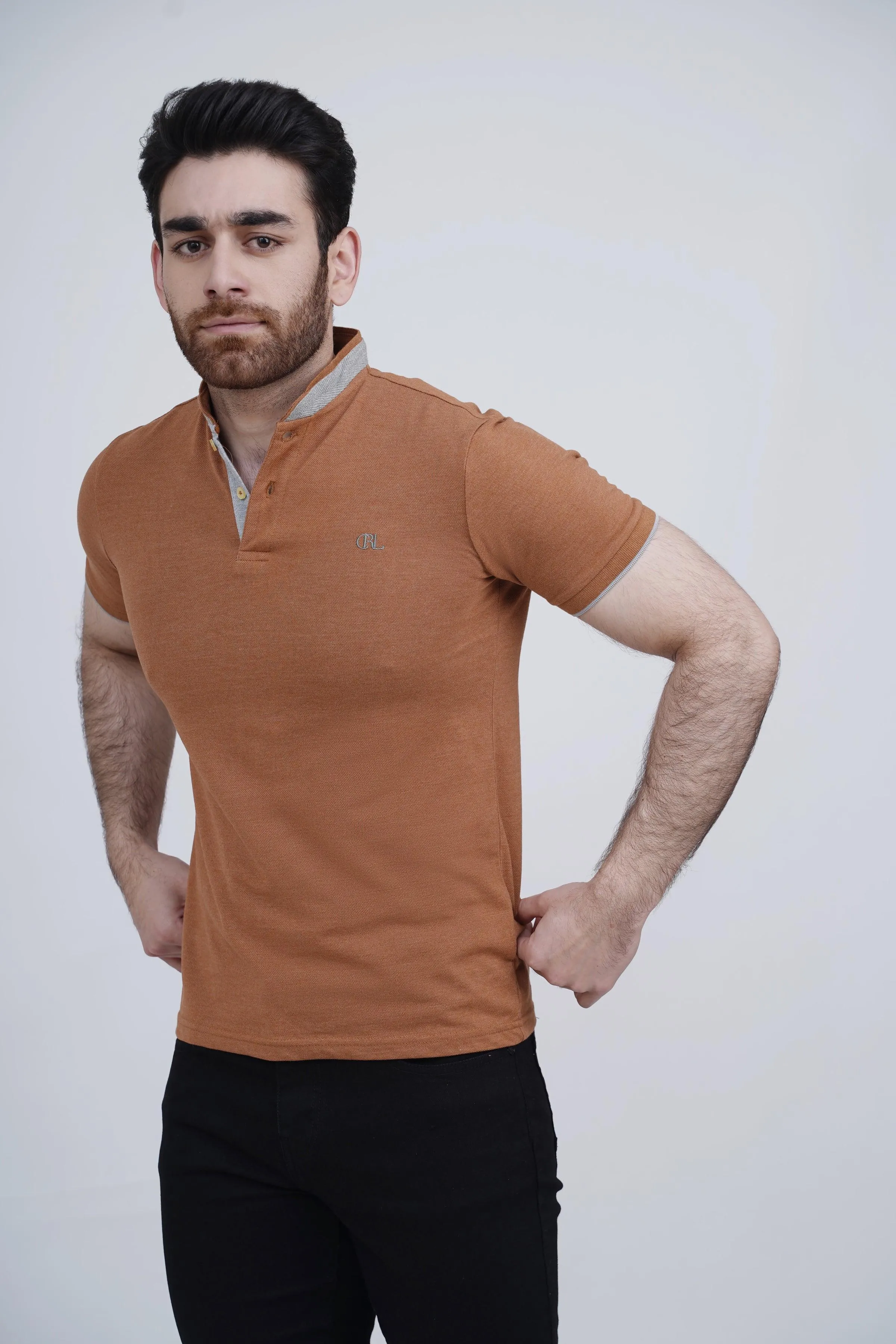 BAN COLLAR POLO RUST