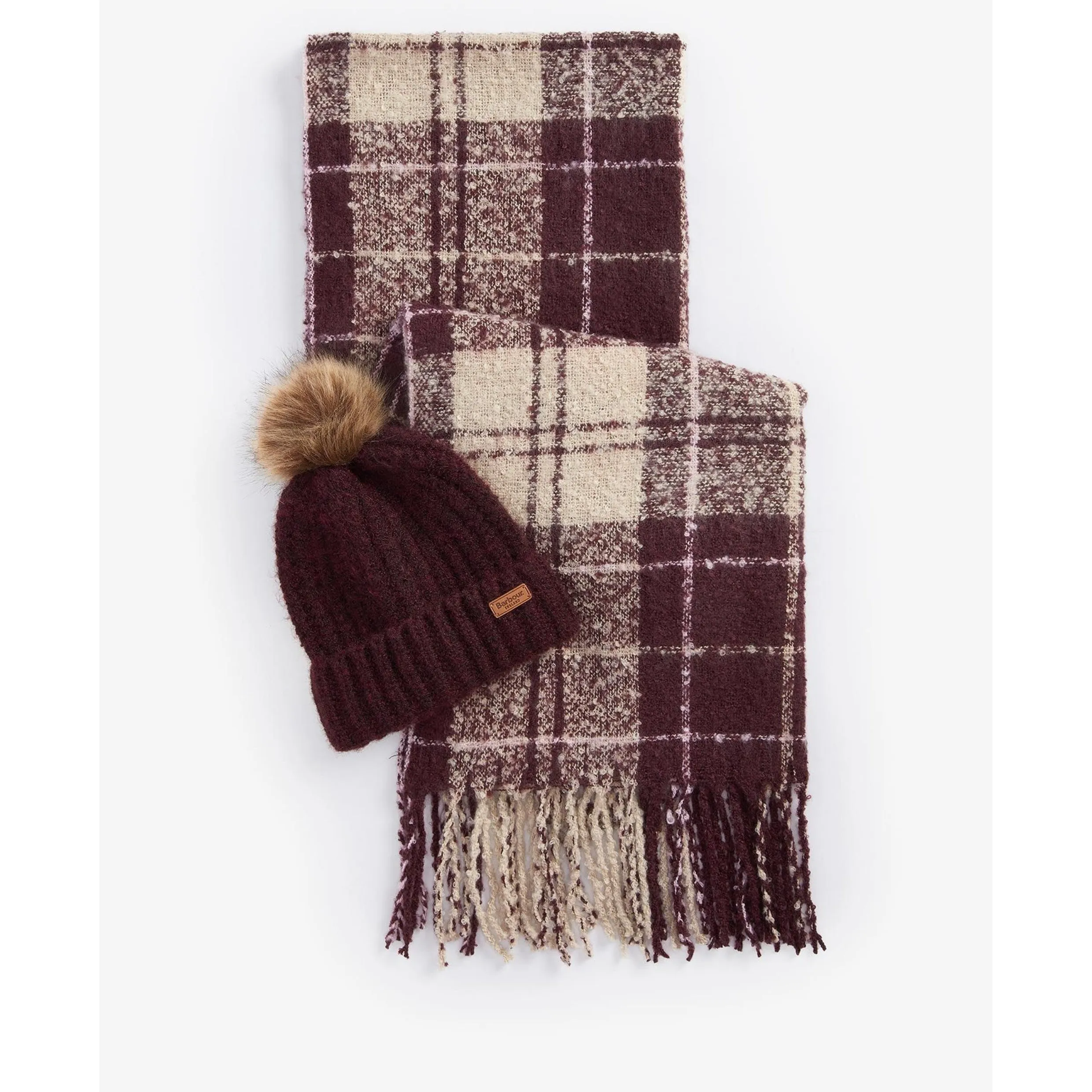 Barbour Saltburn Beanie & Tartan Scarf Gift Set in Cabernet LGS0077PU51