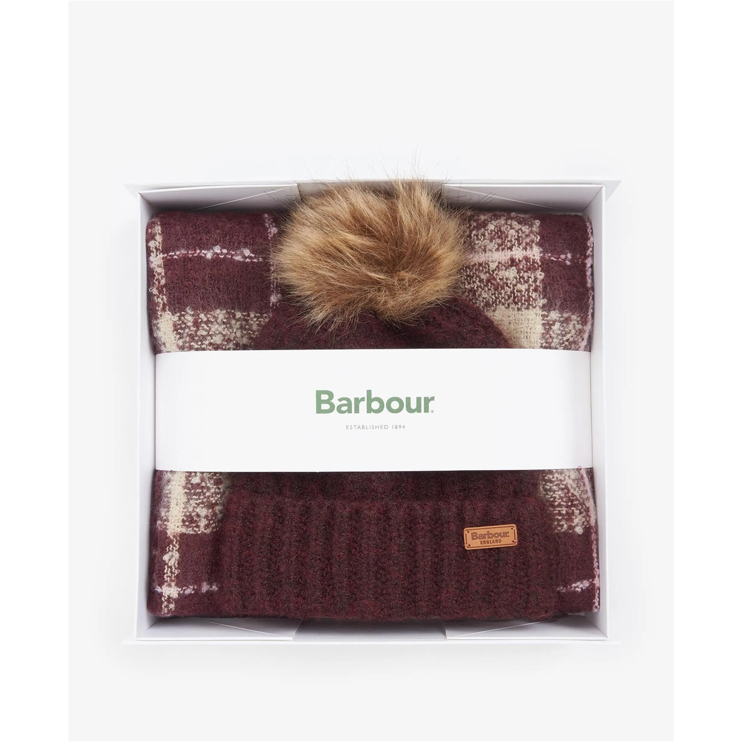 Barbour Saltburn Beanie & Tartan Scarf Gift Set in Cabernet LGS0077PU51