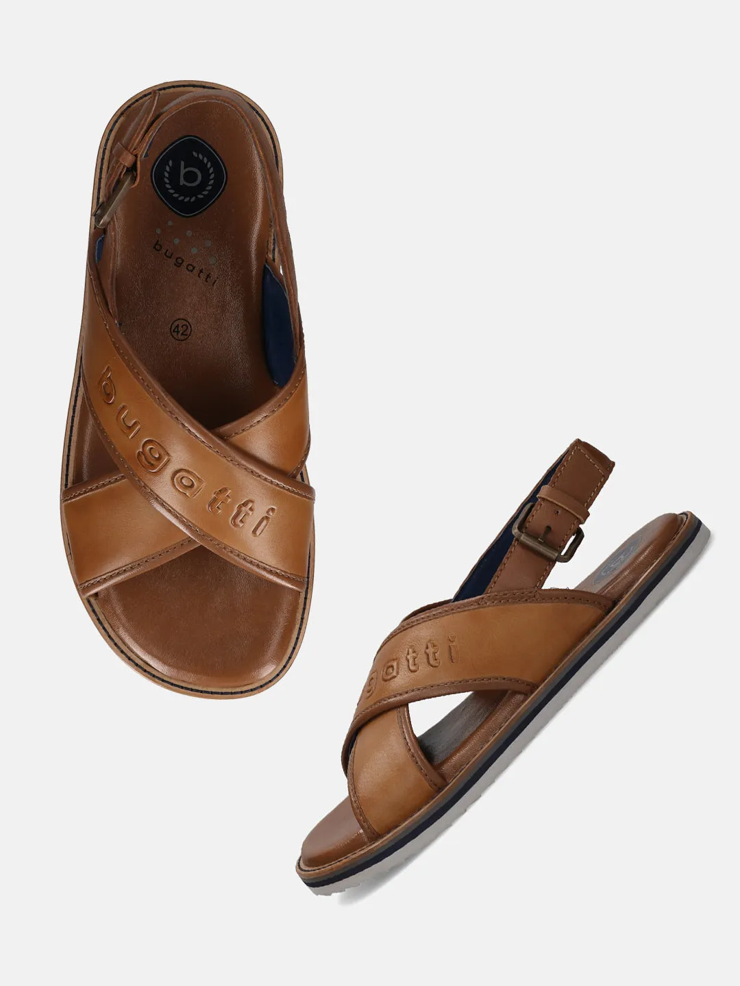 bugatti Cognac Premium Leather Sandals