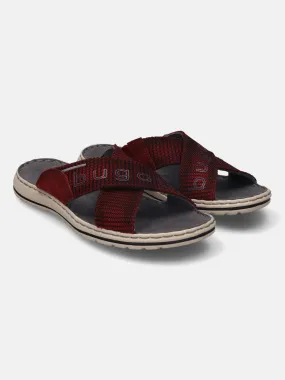 bugatti Dark Red Cross Strap Sandals