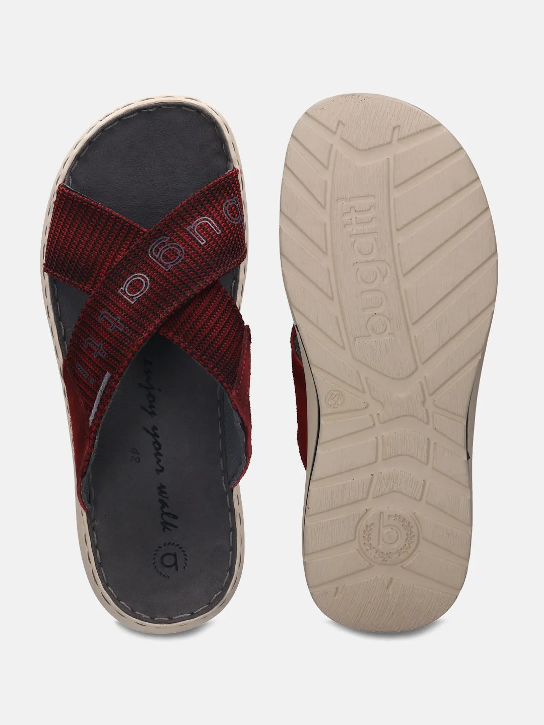 bugatti Dark Red Cross Strap Sandals