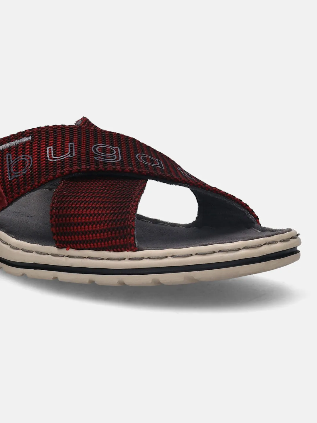 bugatti Dark Red Cross Strap Sandals