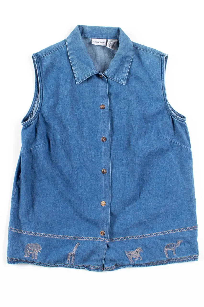 Button Up Denim Animal Vest