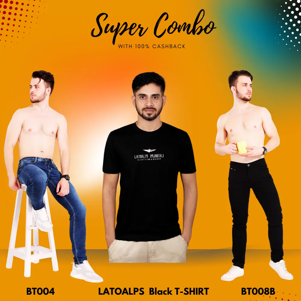 BUY 2 PREMIUM JEANS & Black ITALIAN FABRIC  LATOALPS T-SHIRT WITH 100% CASHBACK.