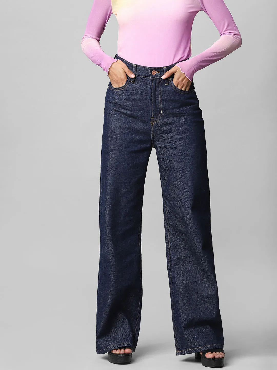 Buy Dark Blue High Rise Wide Leg Jeans For Women Online - ONLY