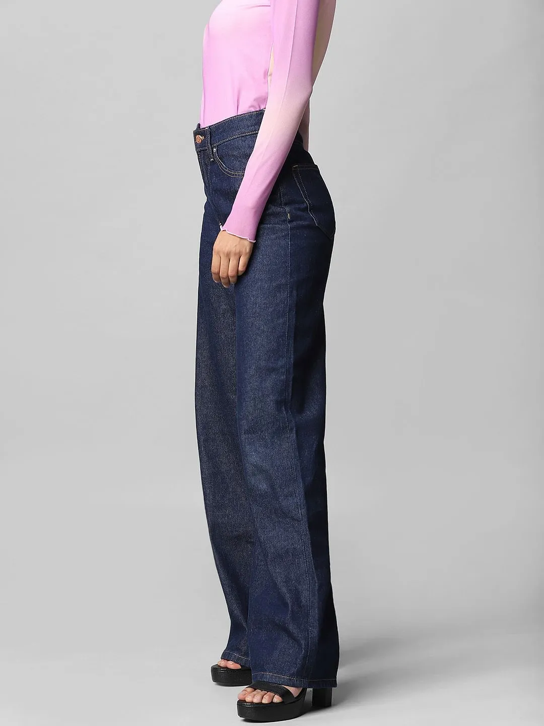 Buy Dark Blue High Rise Wide Leg Jeans For Women Online - ONLY