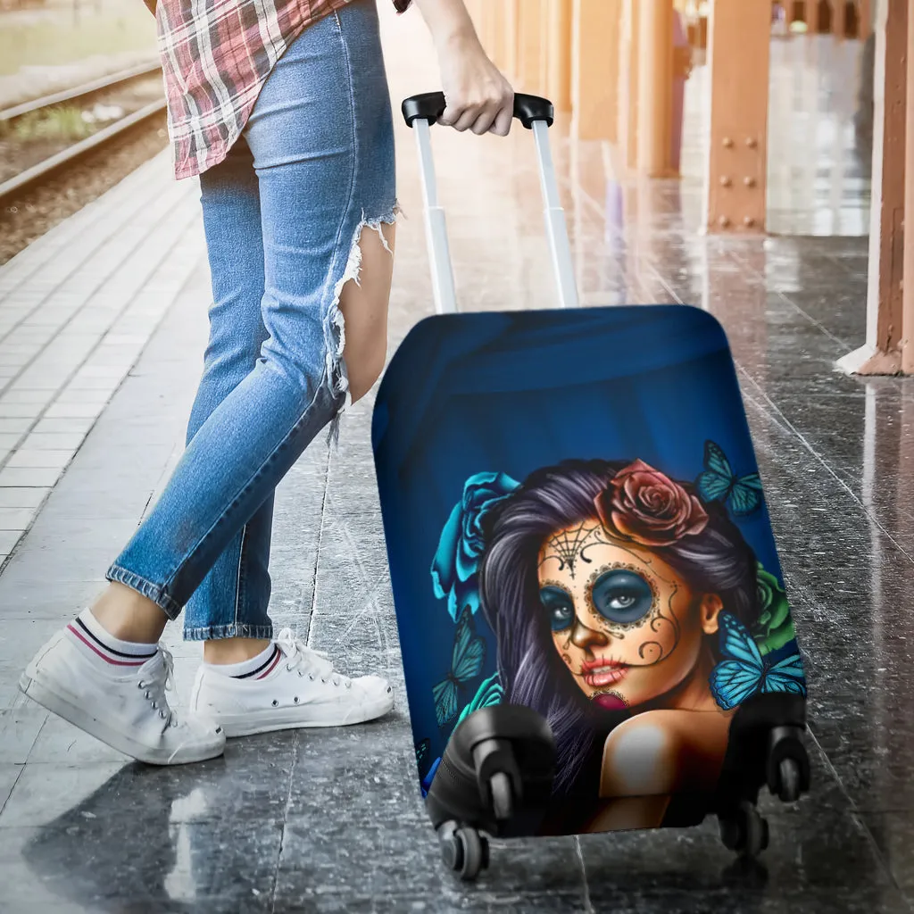 Calavera Printed Sugar Skull Luggage Cover Turquoise