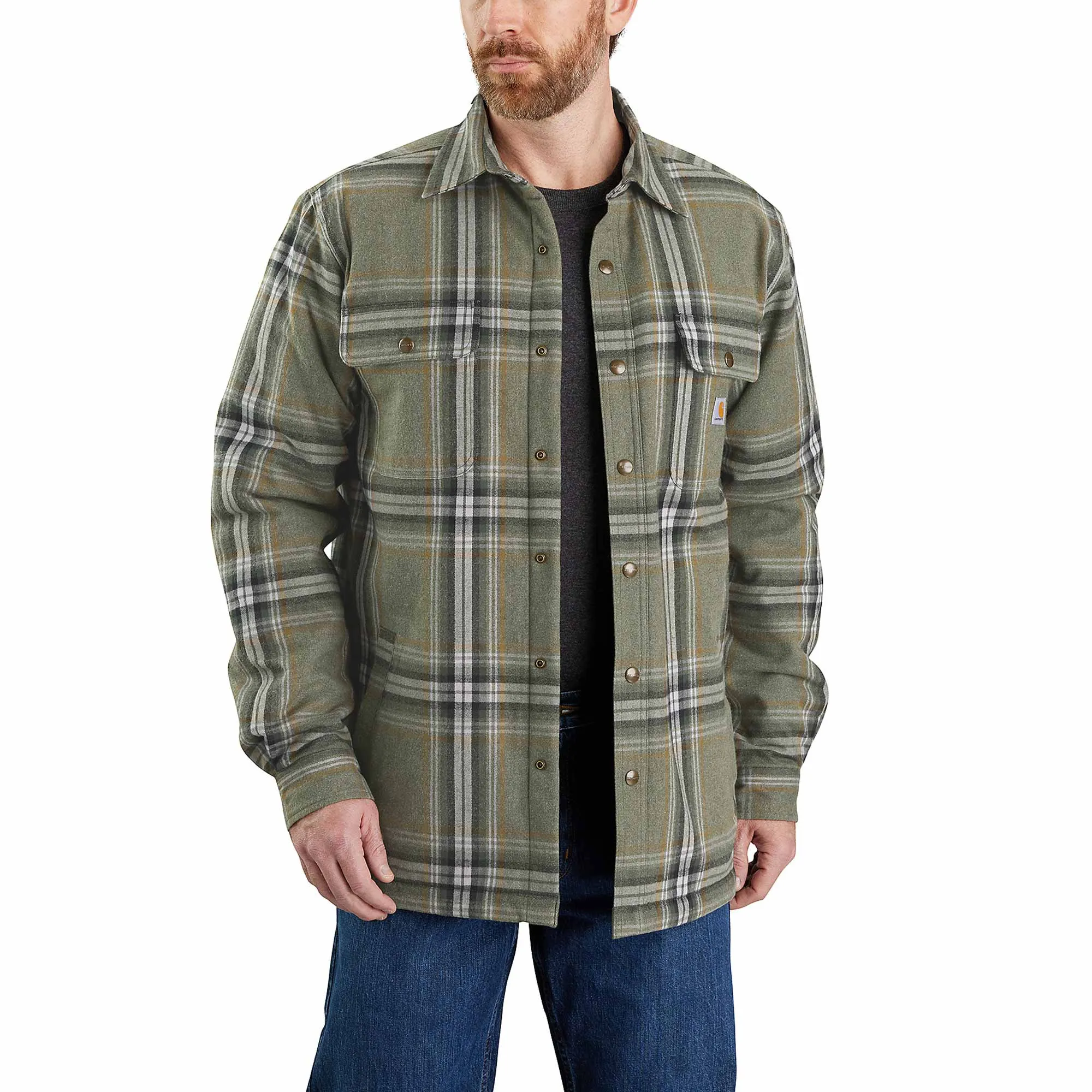 Carhartt 105430 Heavyweight Sherpa Lined Flannel Shirt Jacket Basil Green Medium