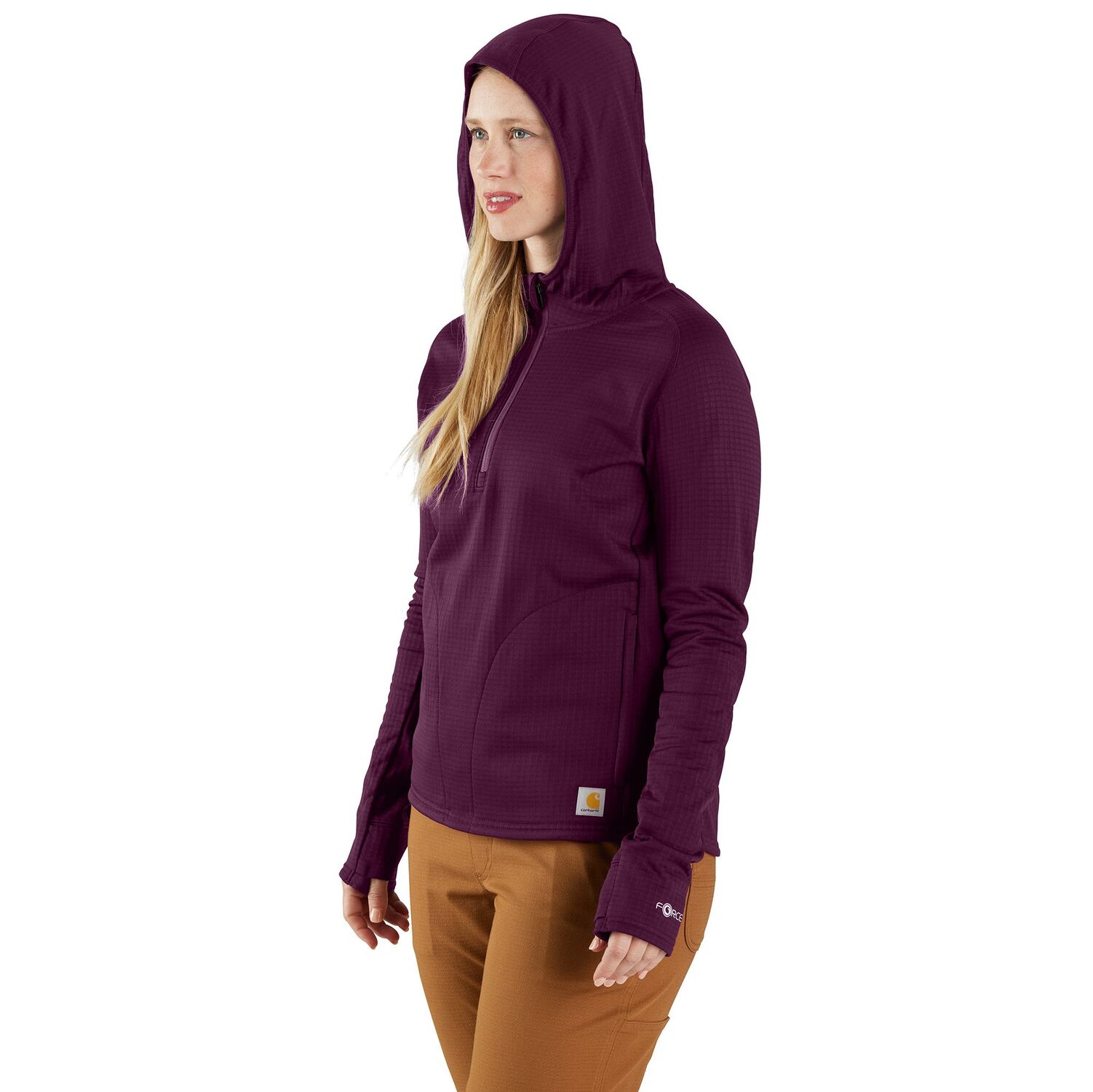 Carhartt Women's Carhartt Force Relaxed Fit Half-Zip Hooded Pullover in Eggplant