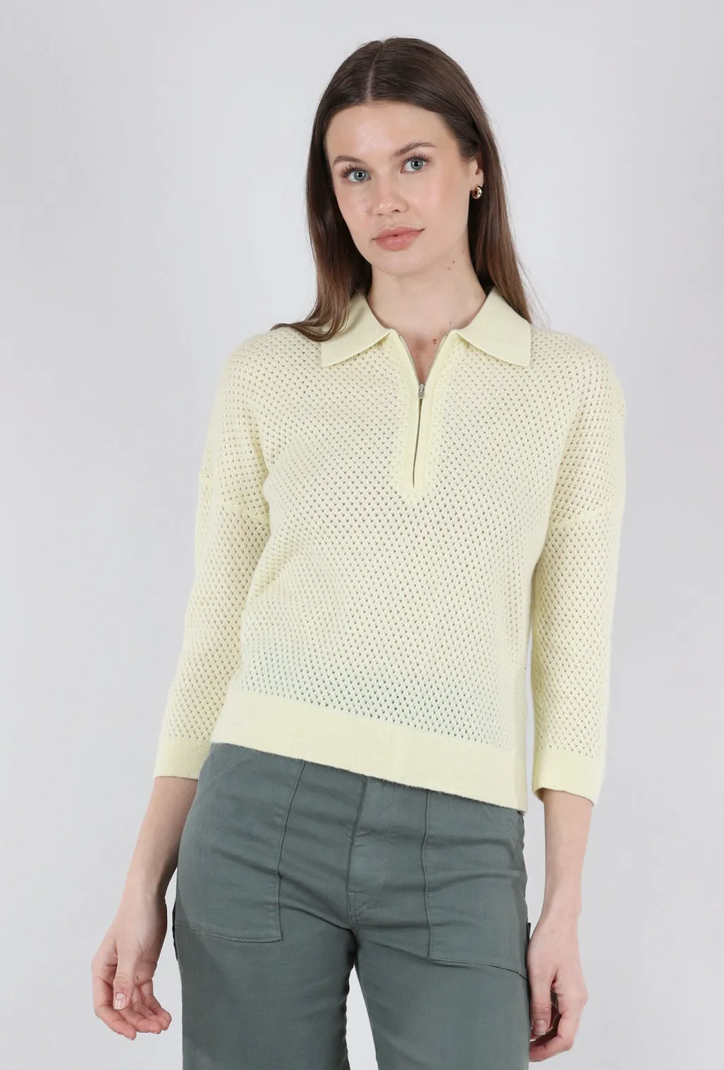 Cashmere Mesh Zip Polo, Lemonade