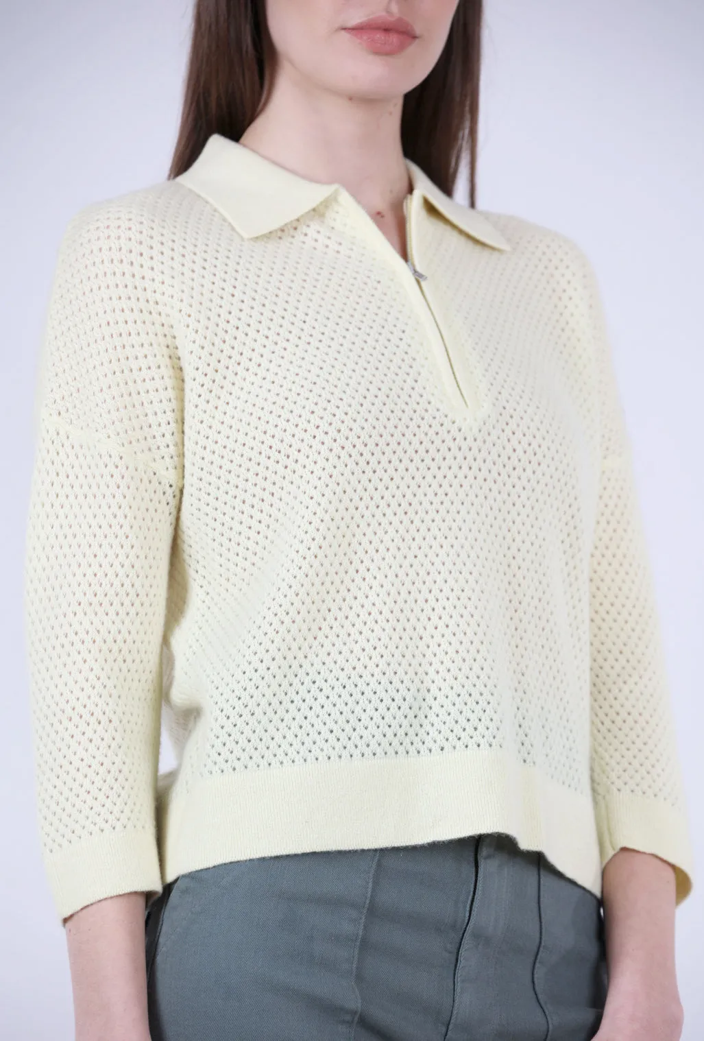 Cashmere Mesh Zip Polo, Lemonade