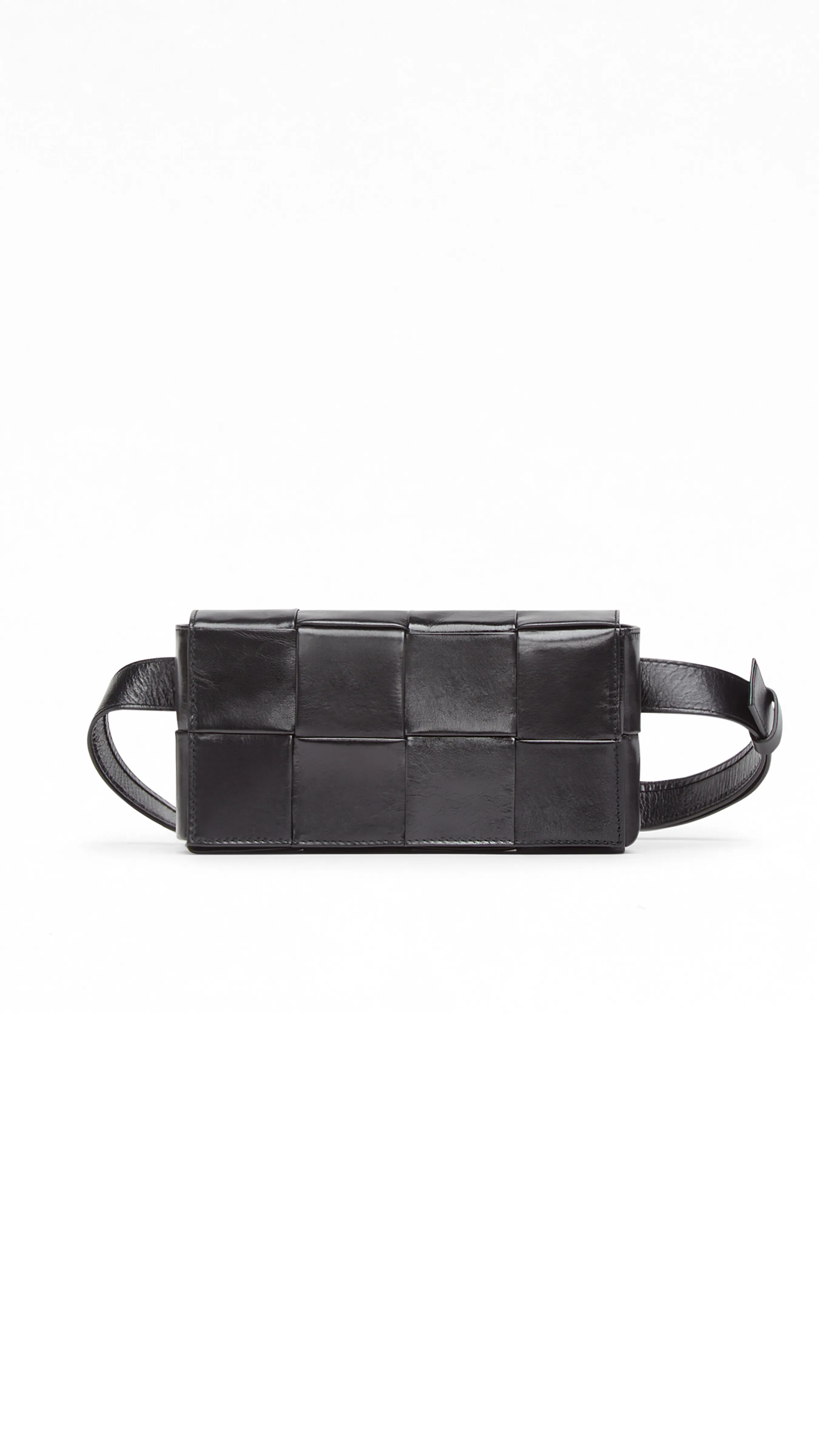 Cassette Mini Intreccio Leather Belt Bag - Black