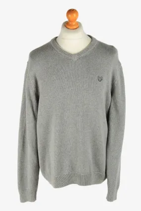 Chaps V Neck Jumper Pullover 90s Light Grey L - Pepper Tree London