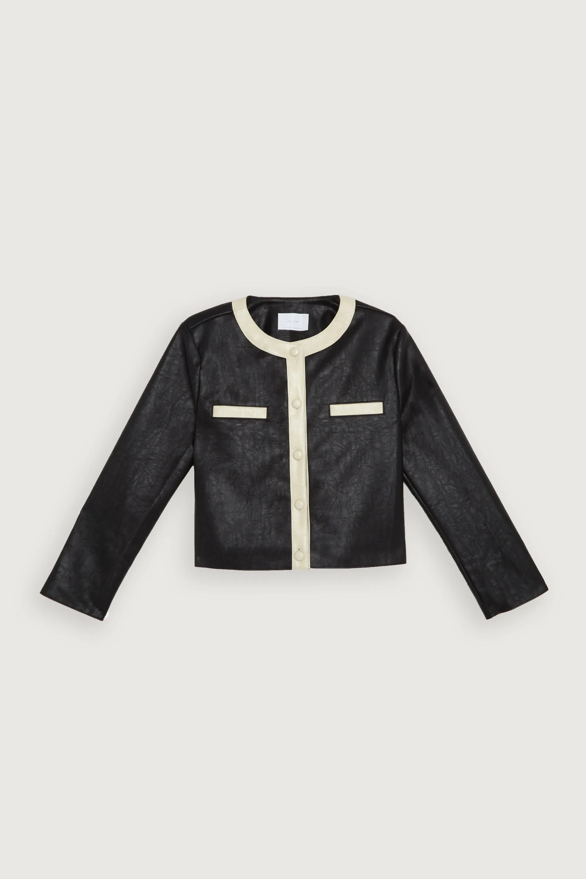 CONTRAST TRIM VEGAN LEATHER JACKET