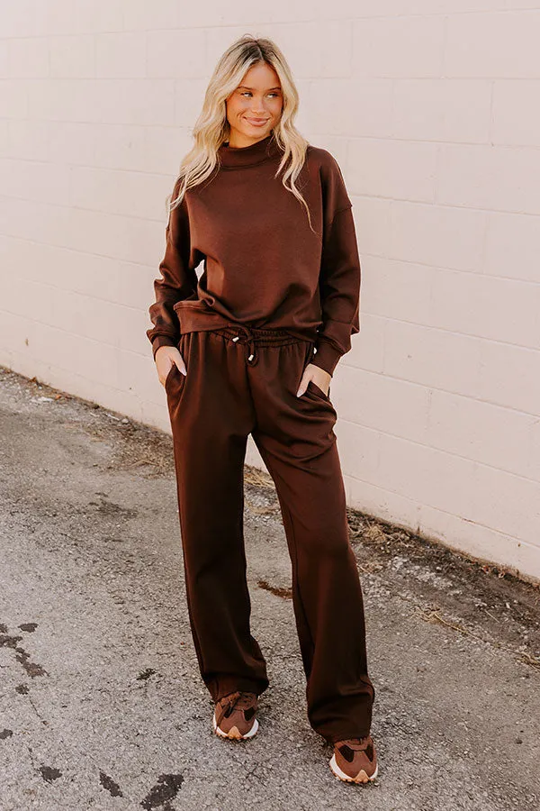 Cozy Casual High Waist Wide Leg Pants in Chestnut