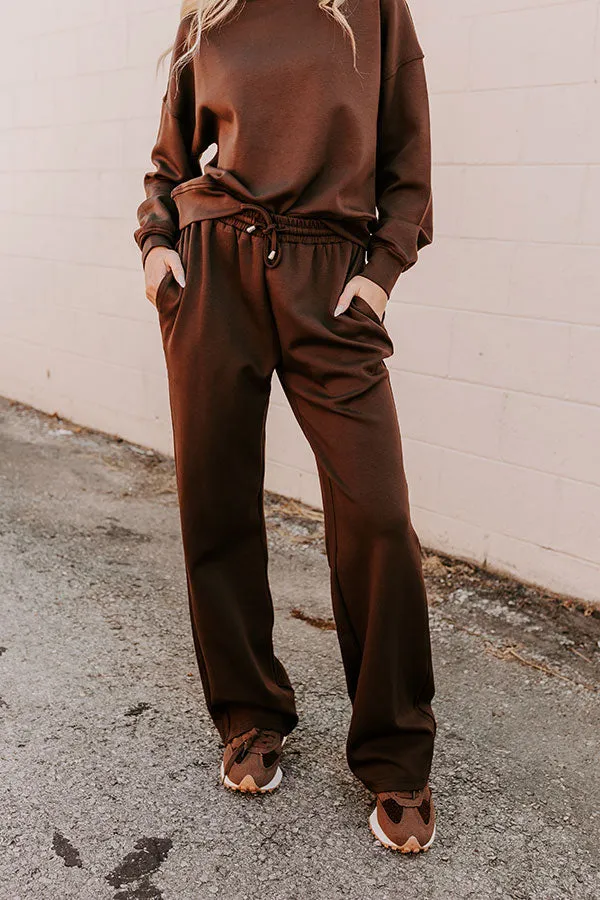 Cozy Casual High Waist Wide Leg Pants in Chestnut