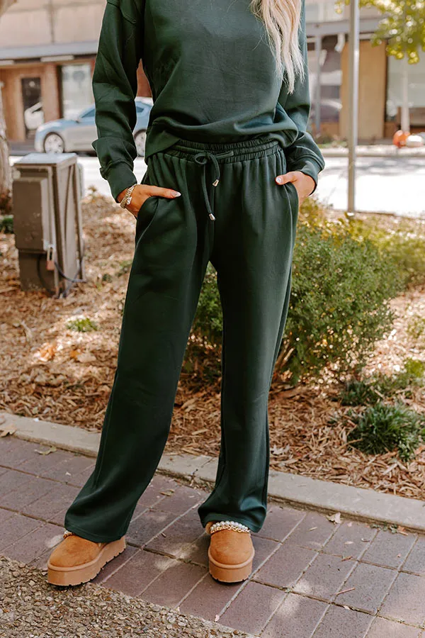 Cozy Casual High Waist Wide Leg Pants in Hunter Green