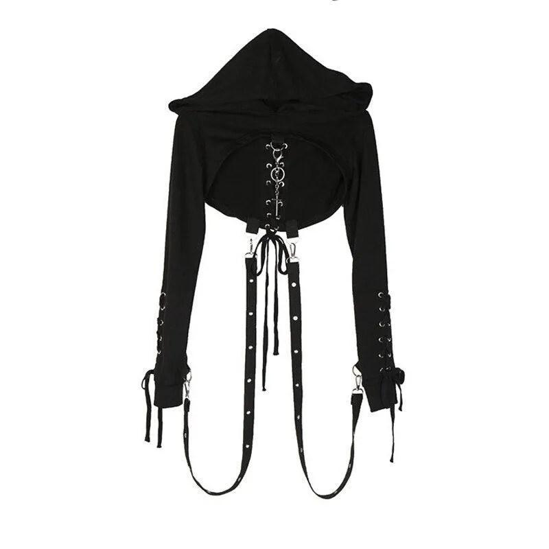 Cross Bandage Metal Hooded Pullover