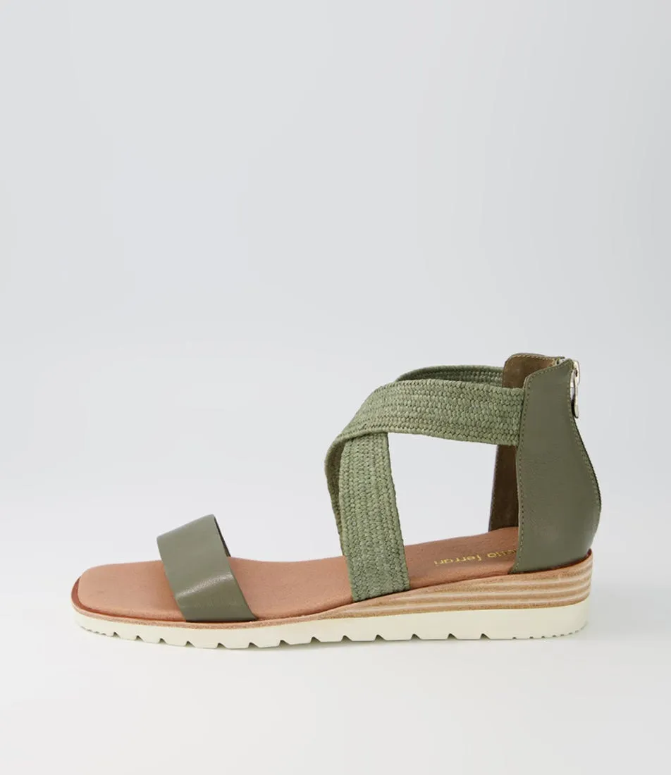 DIANA FERRARI Poet Olive Leather Woven Sandals