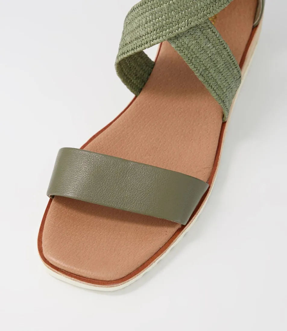 DIANA FERRARI Poet Olive Leather Woven Sandals