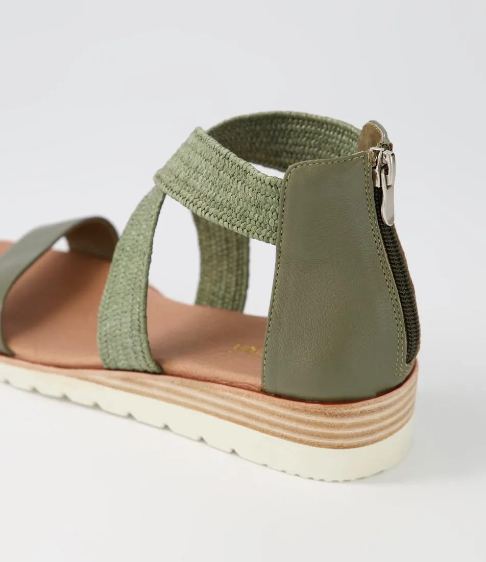 DIANA FERRARI Poet Olive Leather Woven Sandals