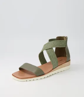 DIANA FERRARI Poet Olive Leather Woven Sandals