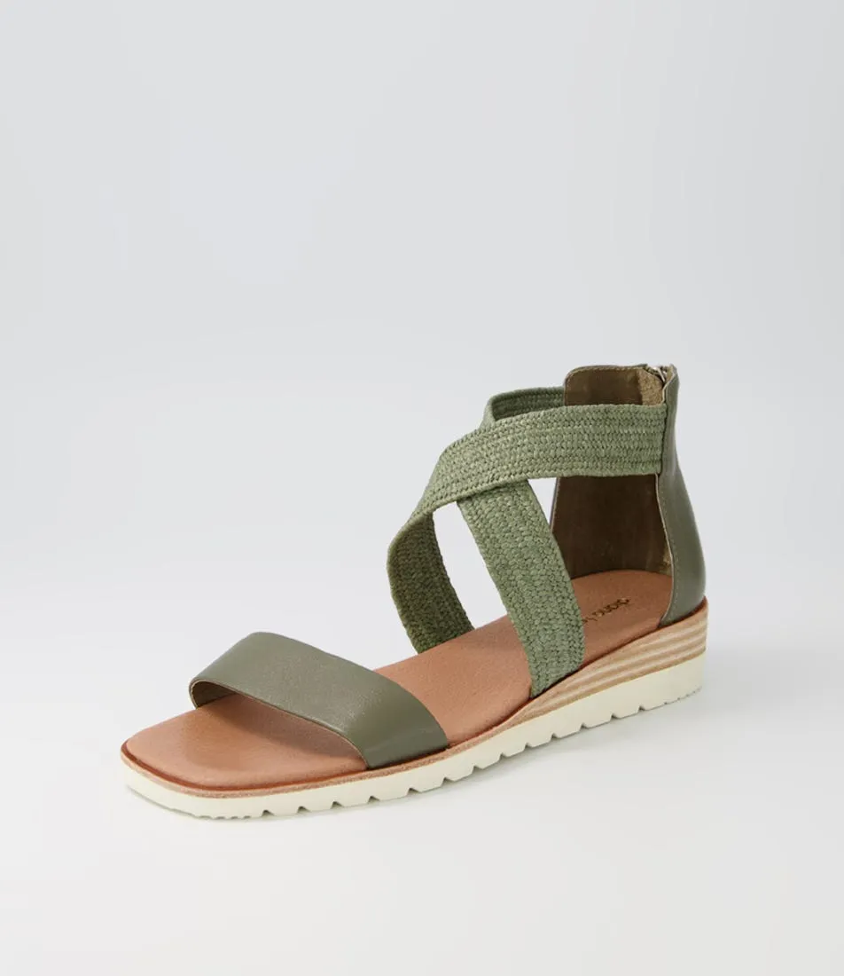 DIANA FERRARI Poet Olive Leather Woven Sandals