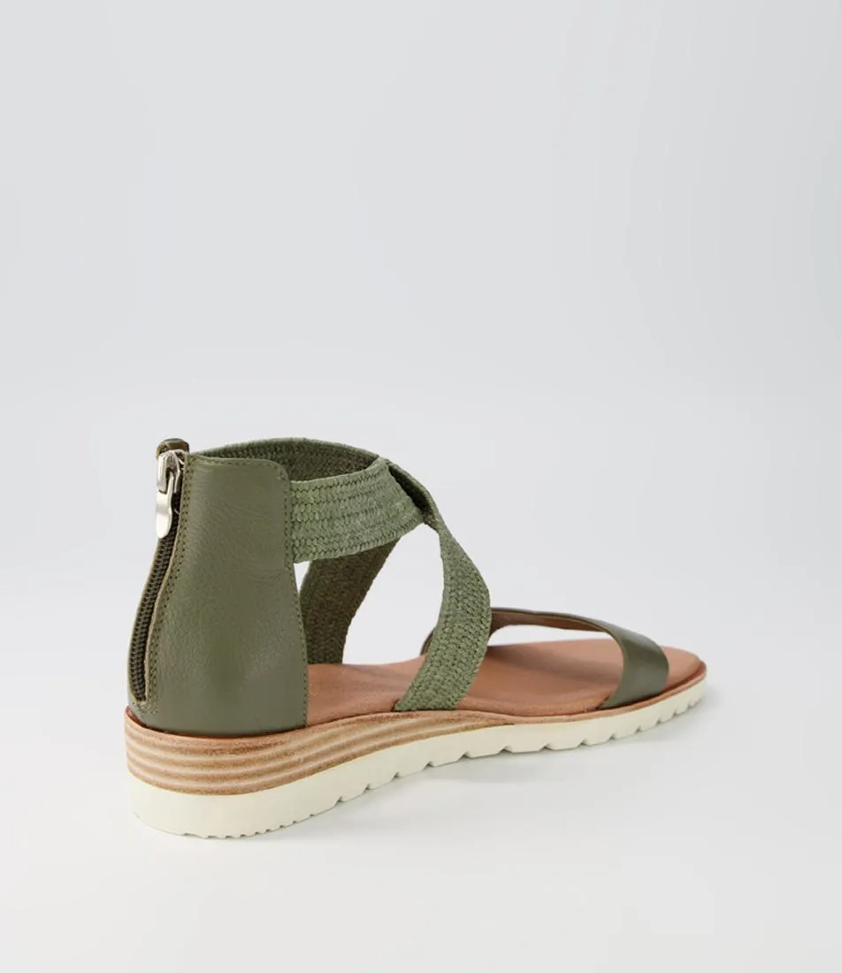 DIANA FERRARI Poet Olive Leather Woven Sandals