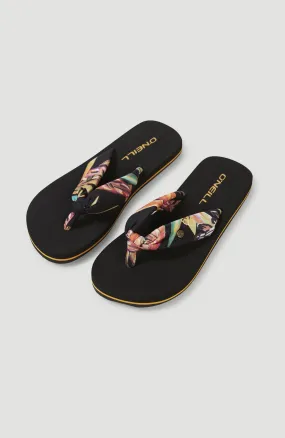 Ditsy Sun Sandals | Black Tropical Flower