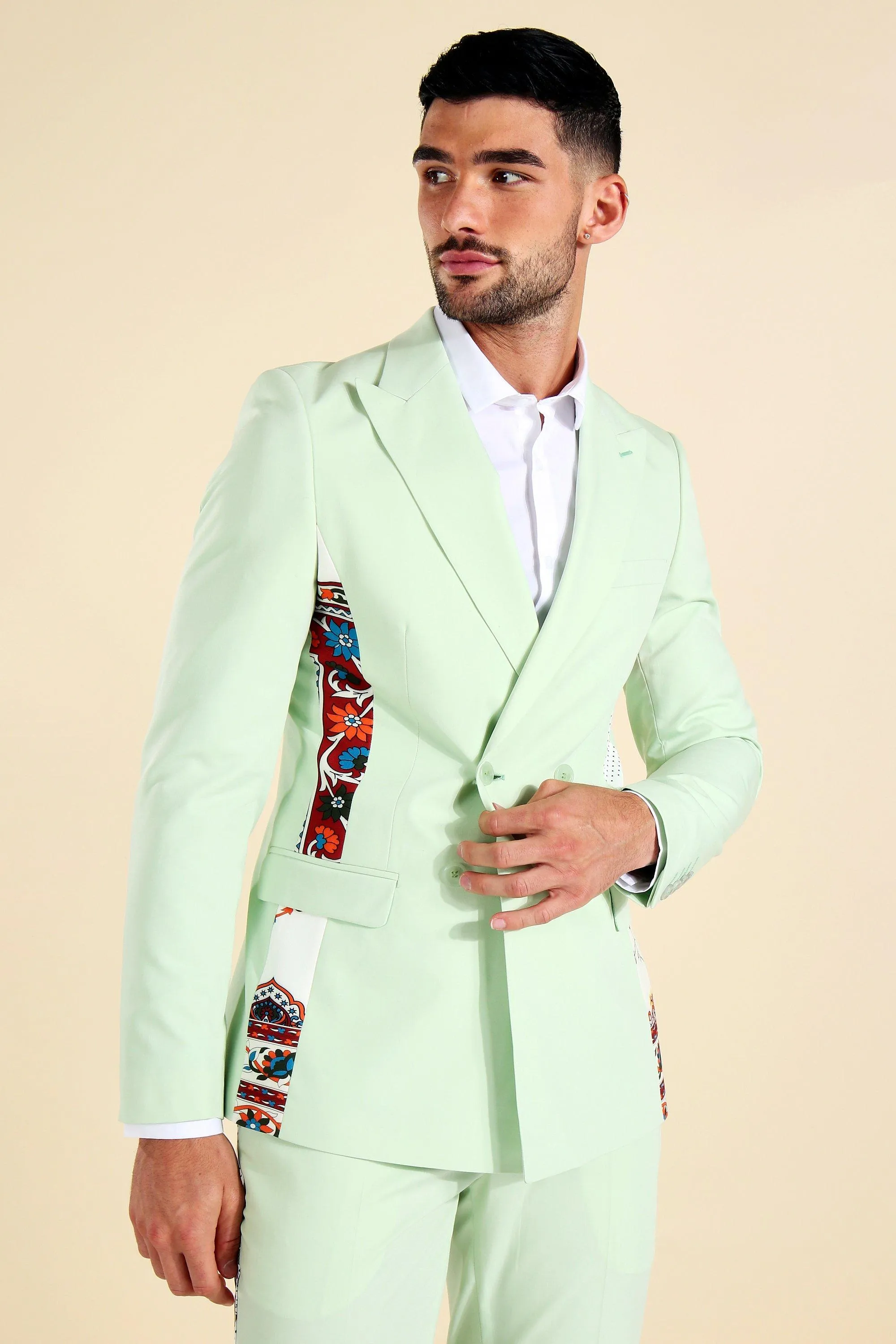 Double Breasted Tape Print Suit Jacket