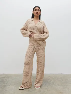 Eda Crotchet Knit Trousers - Oatmeal