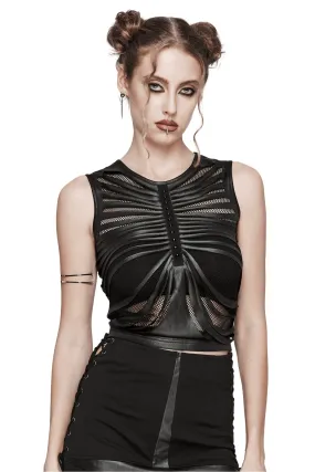 Edgy Sleeveless Elastic Mesh Crop Top for Women