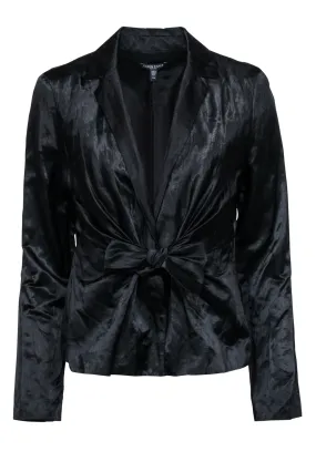 Eileen Fisher - Black Satin Cotton Blend Jacket w/ Tie Waist Sz PM