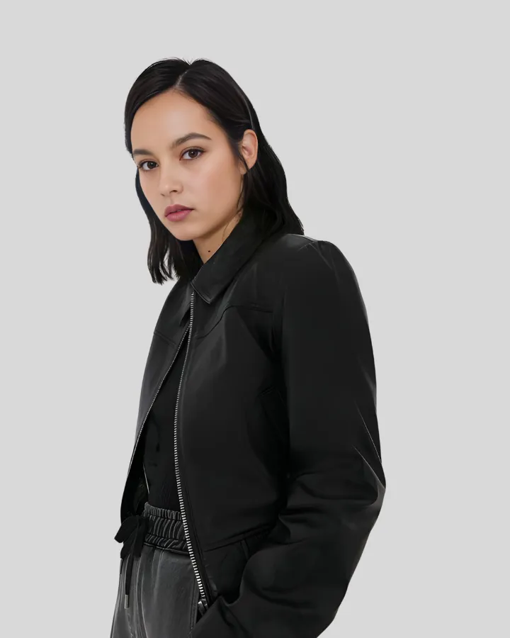 Elegant Noir Black Leather Bomber Jacket