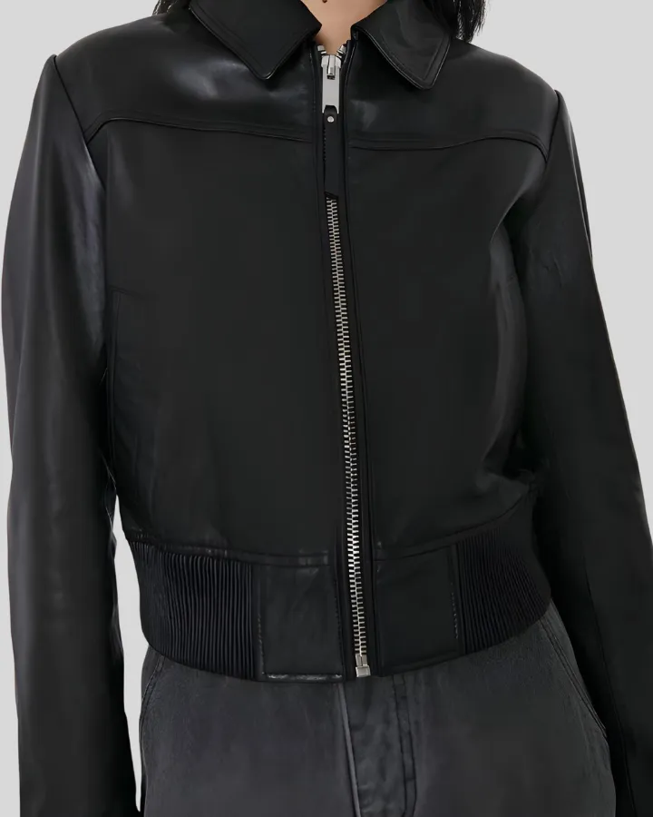 Elegant Noir Black Leather Bomber Jacket