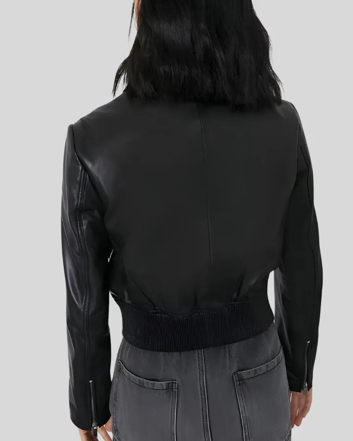 Elegant Noir Black Leather Bomber Jacket