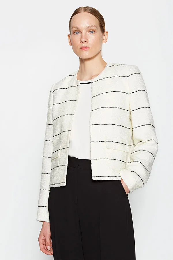 Escorpion STRIPED BUTTONLESS ROUND-NECK JACKET